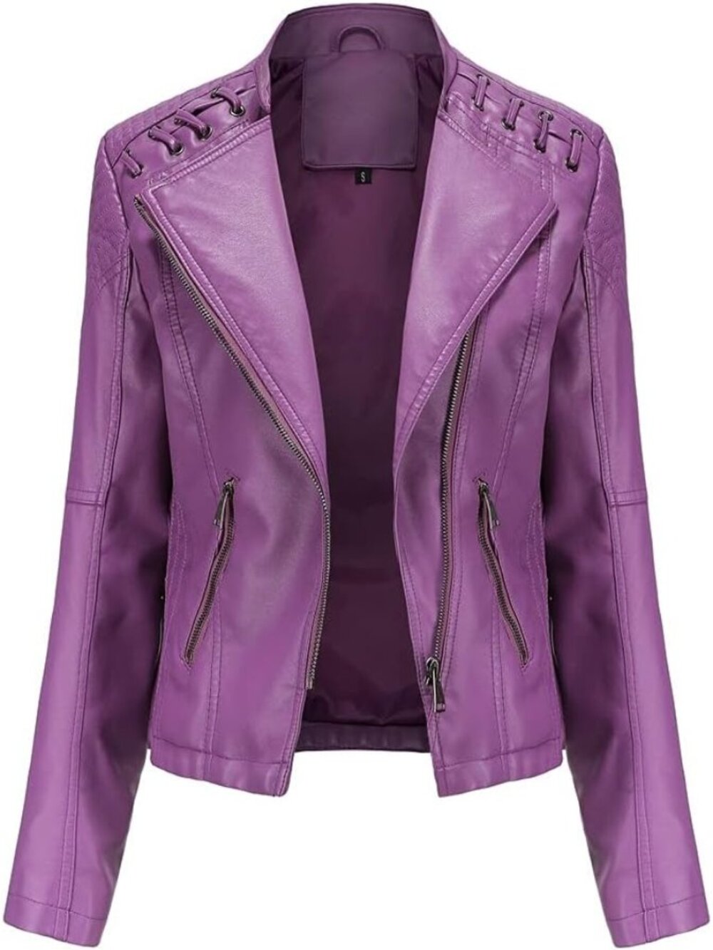 Women's Purple Faux Leather Jacket Women Bomber Jacket Belted Motorcycle Jackets